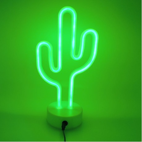  Dekoratif Kaktüs Neon Gece Lambası USB + Pilli Yeşil Işık