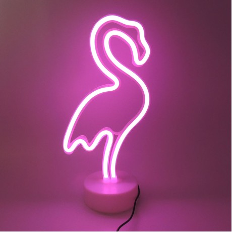 Dekoratif Flamingo Neon Gece Lambası USB + Pilli Pembe