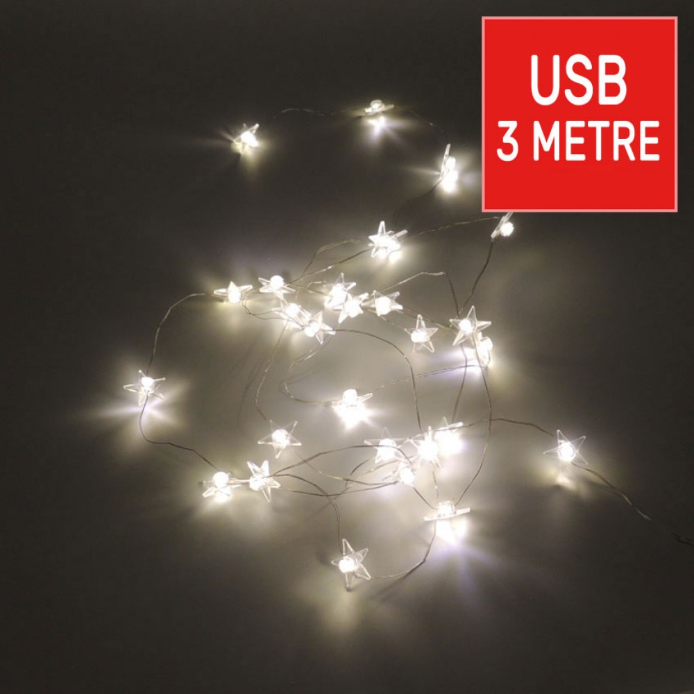 Peri Yıldız USB Yılbaşı Ağaç Ofis İp Süs 10M Tel Işık Gün Işığı
