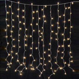 Pilli Yılbaşı Ev Bahçe Saçak Perde 100 Led Işık 2mX2m Beyaz GünIşığı